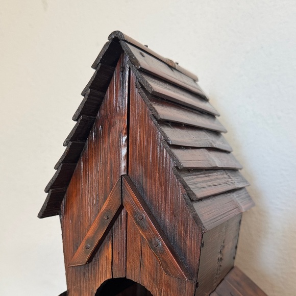 Handmade Rustic Stained Wooden Birdhouse With Tray Three Hole - Picture 8 of 13